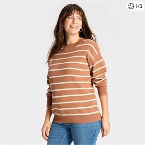 Isabel Maternity by Ingrid & Isabel Camel and Cream Striped Crewneck Sweater